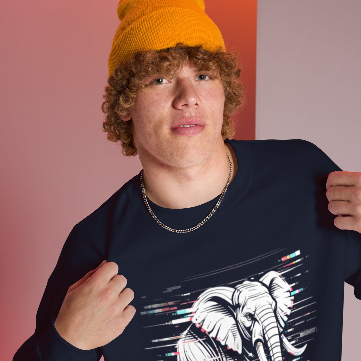 Glitched Elephant Sweatshirt | Black White Abstract Strength Unisex