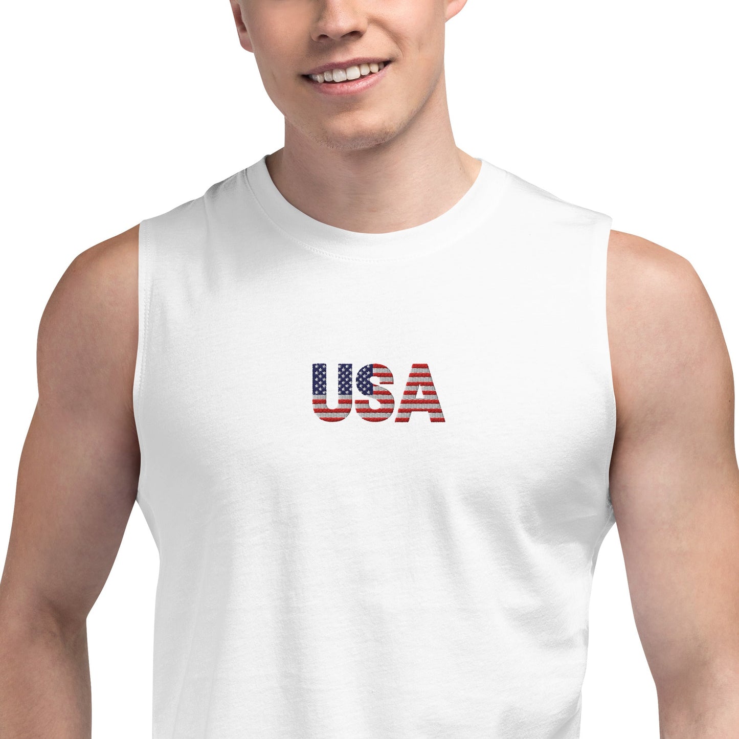 Suns out Guns out - Embroidery / Print hybrid Muscle Shirt
