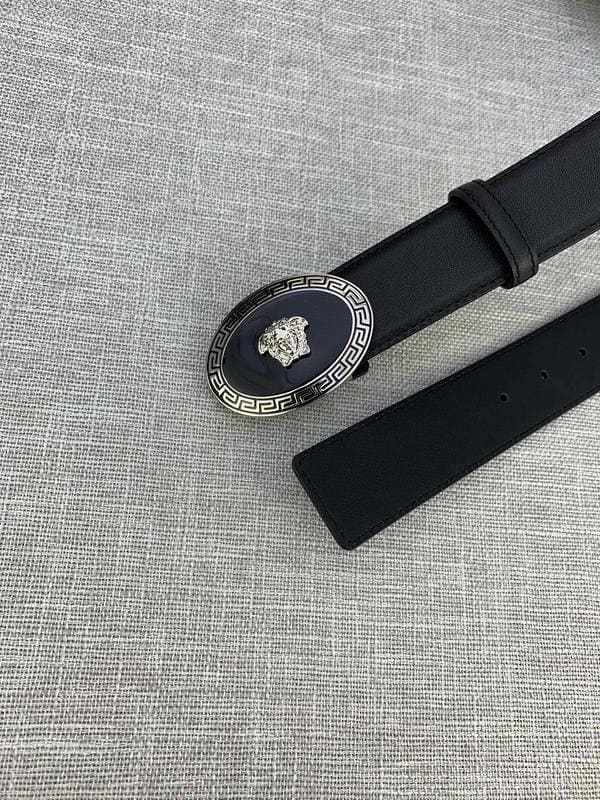 Versace Black Leather Vitello Belt Silver Medallion Buckle