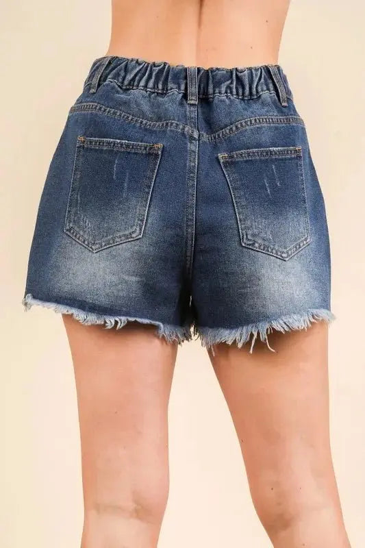 Women's Denim Shorts - Raw Hem Washed - Casual Style