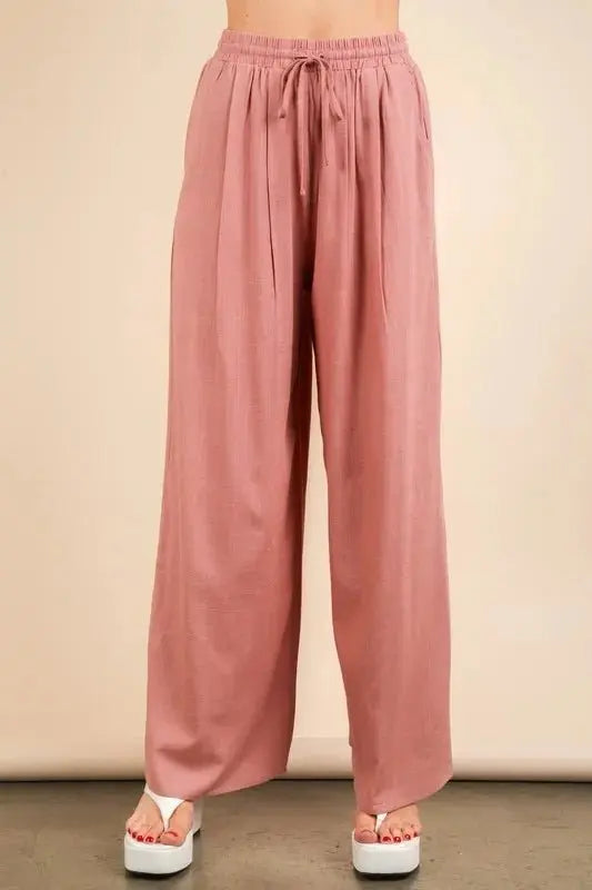 Women's Woven Matching Set Woven Top & Pants Set - Comfortable - Two-Piece Outfit