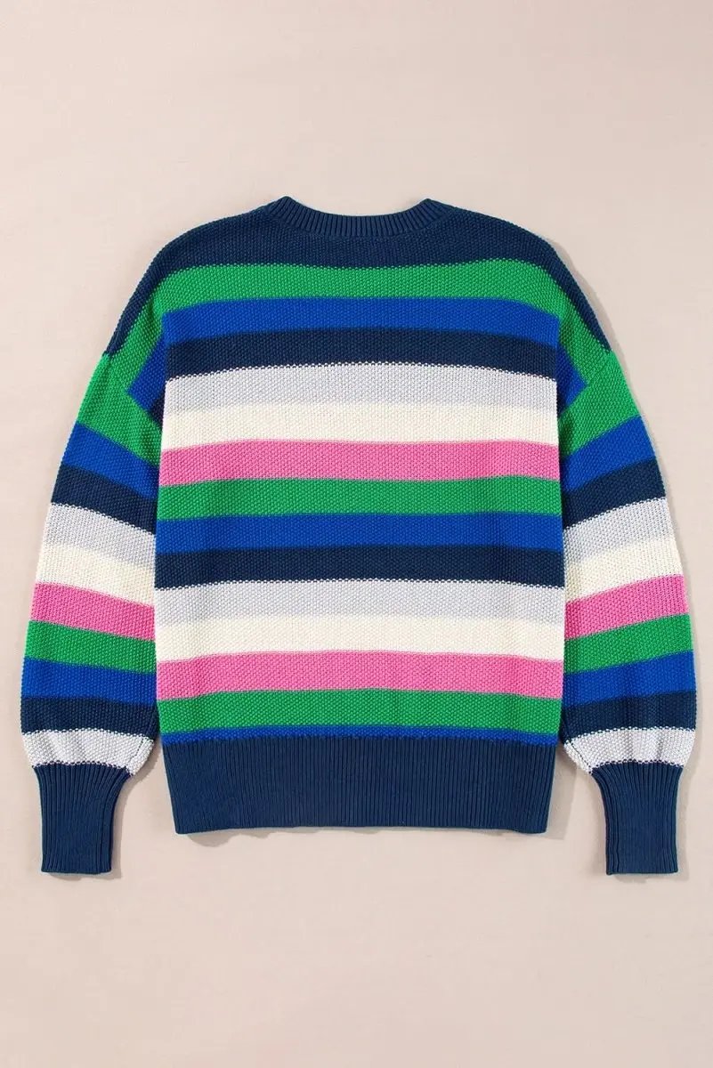 Sweaters Love Salve Green Striped Sweater Women's Daily Casual Top + Soft Knit