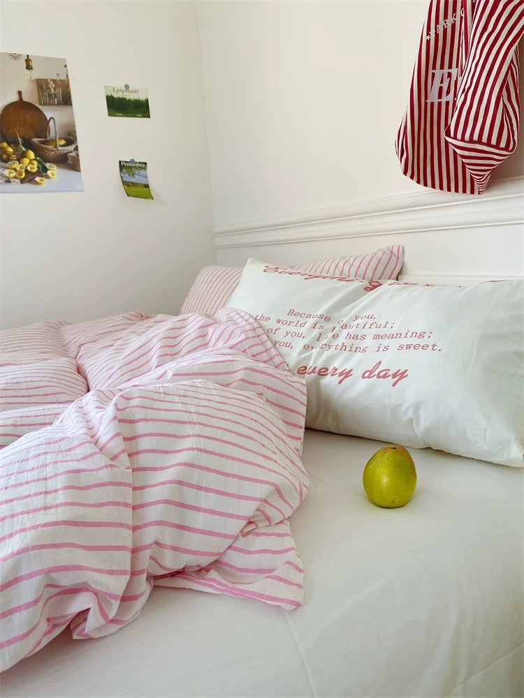 Yellow & Blue Striped Cotton Duvet Cover Set