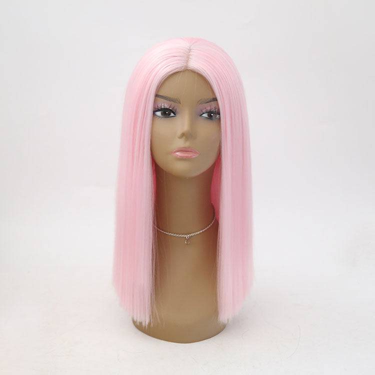 VIP Extensions Light Pink Straight Bob Synthetic Lace Front Wig, 16", Color 2317