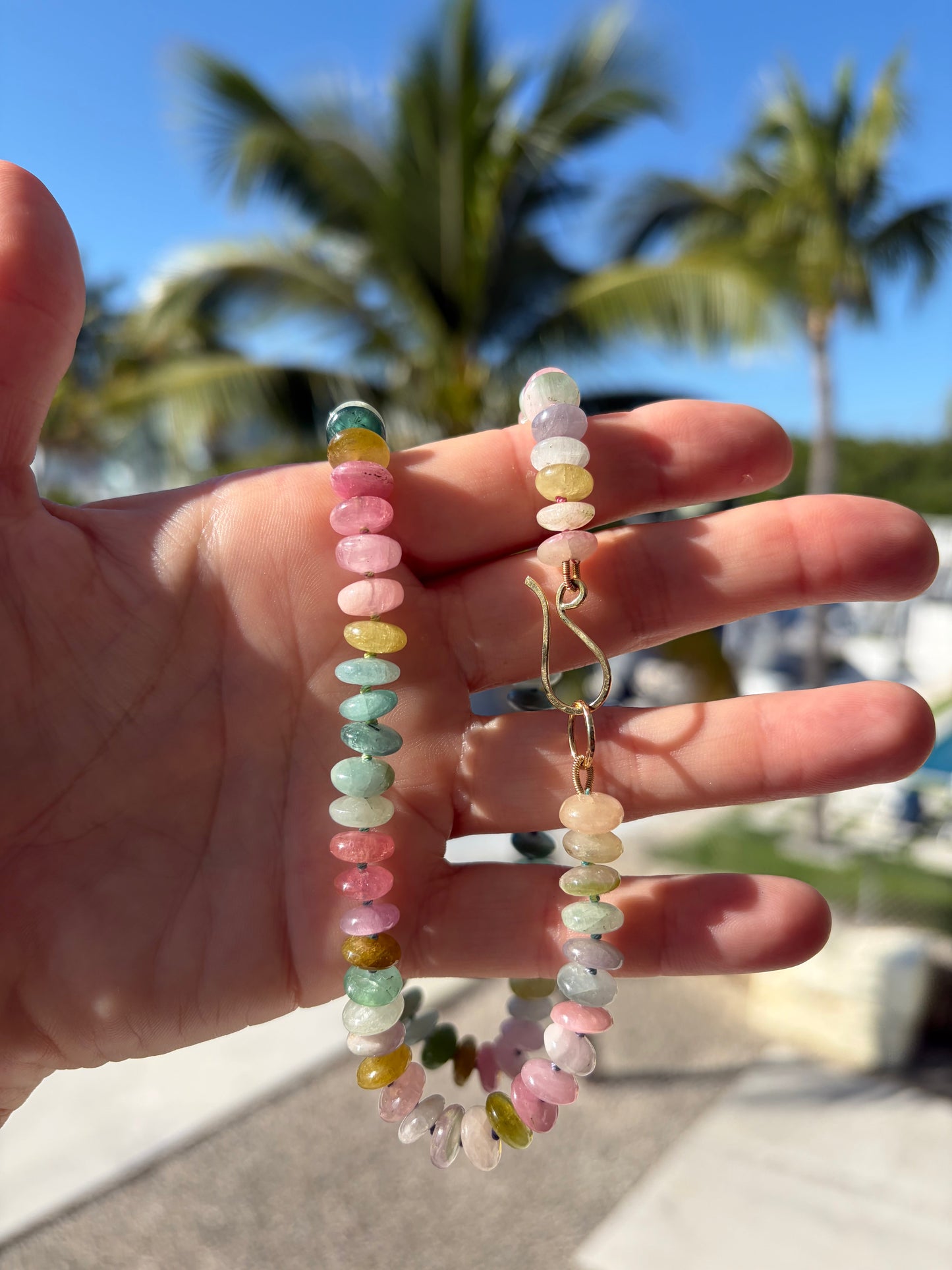 Watermelon Tourmaline Candy Necklace 14K Gold