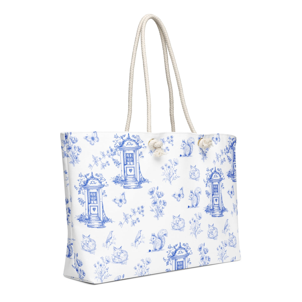 Vintage Blue Toile Oversized Weekender Bag