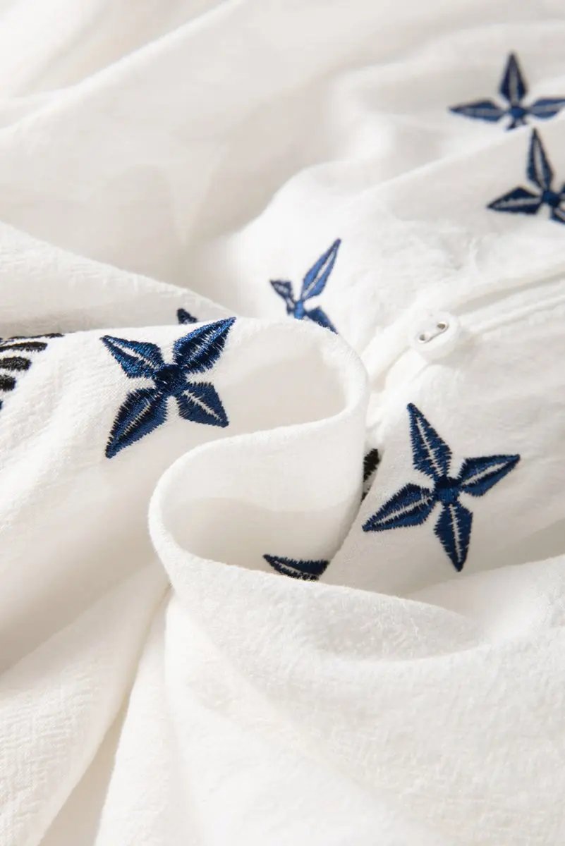 Tops/Blouses & Shirts Love Salve White Embroidered Blouse Women's Daily Bohemian Cotton Linen Top - Spring Style