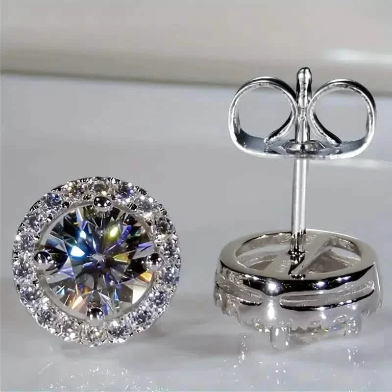 White Zirconia Round Stud Earrings