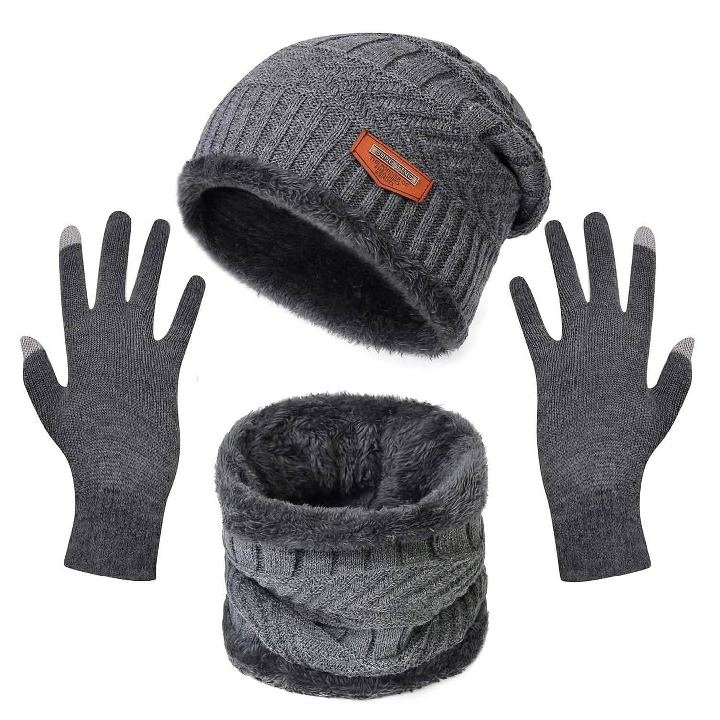 Winter Warm Beanie and Touch Screen Gloves Scarfs Set