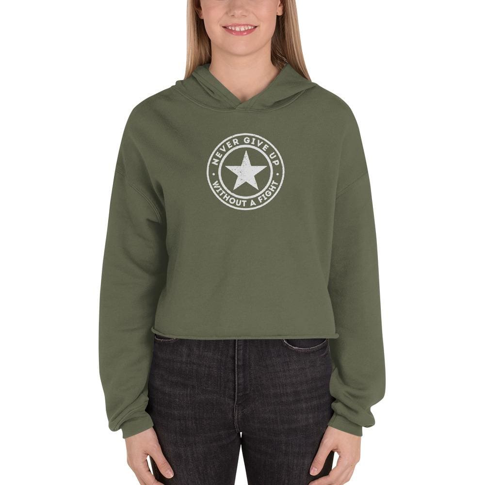 Sudadera corta con capucha "Women's Never Give Up Without a Fight"