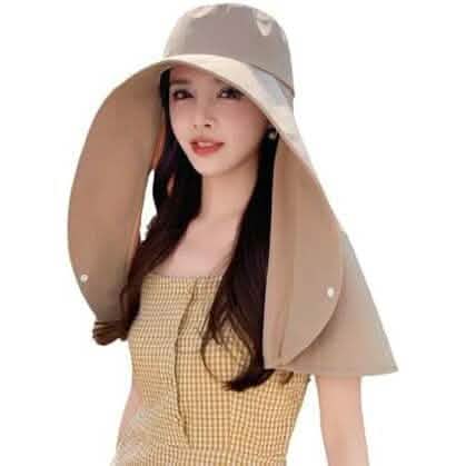 Women's Wide Brim Shawl Sun Hat with Neck Cover