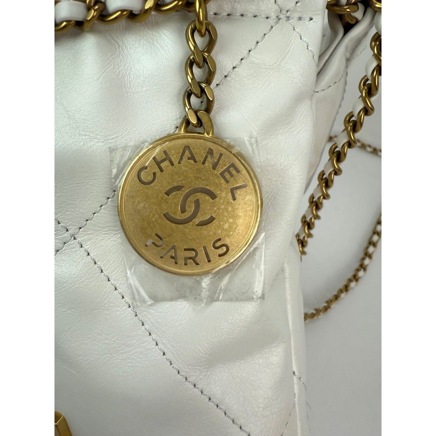 Chanel 22 Mini Shiny Calfskin Quilted White Crossbody Hand Bag