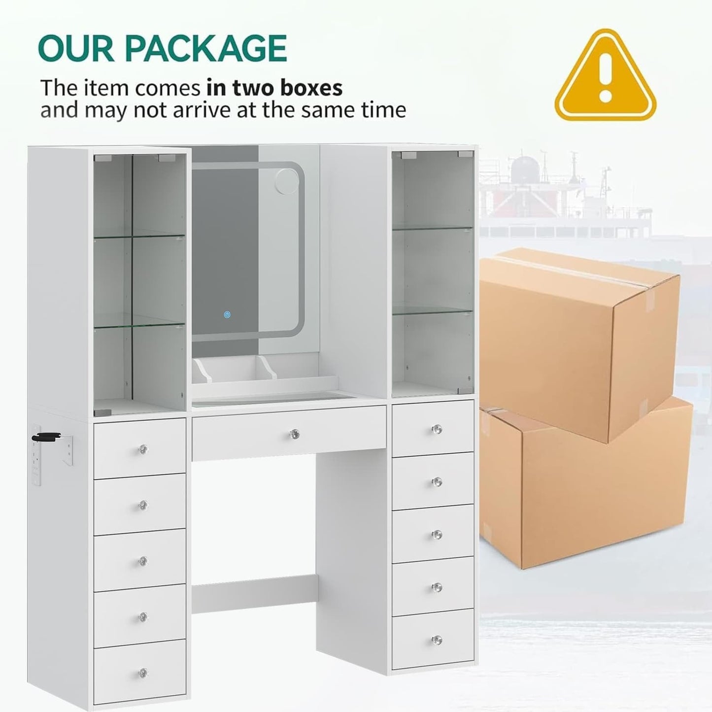 Vektaya US-VD034 Bedroom Makeup Vanity desk with mirror, 11 Drawers