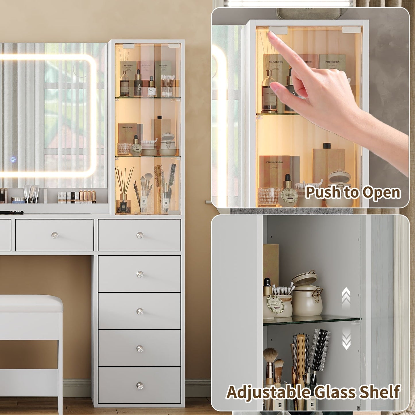 Vektaya US-VD035 Bedroom Makeup Vanity desk with mirror, 12 Drawers