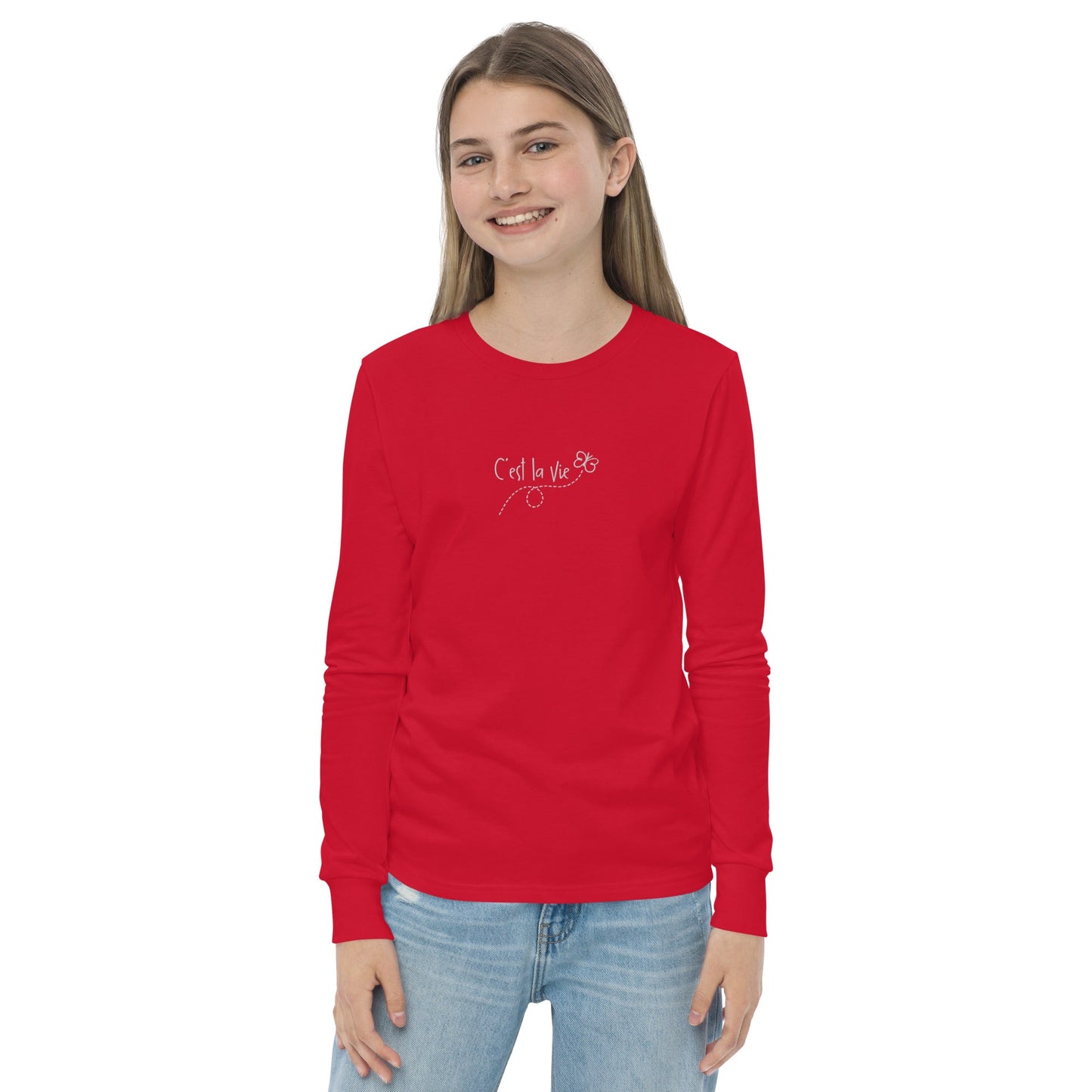 Kid's embroidered c'est la vie long sleeve tee