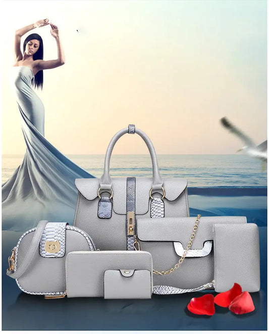 Trendy European Style Snake Print Shoulder Bag Set