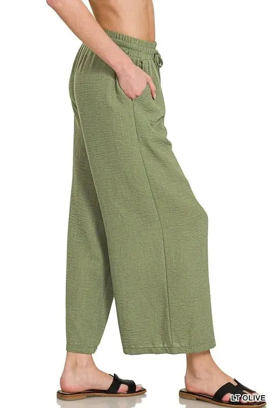 Trendsi Crepe Cropped Pants Women's Casual Elastic Waist Comfy Lightweight