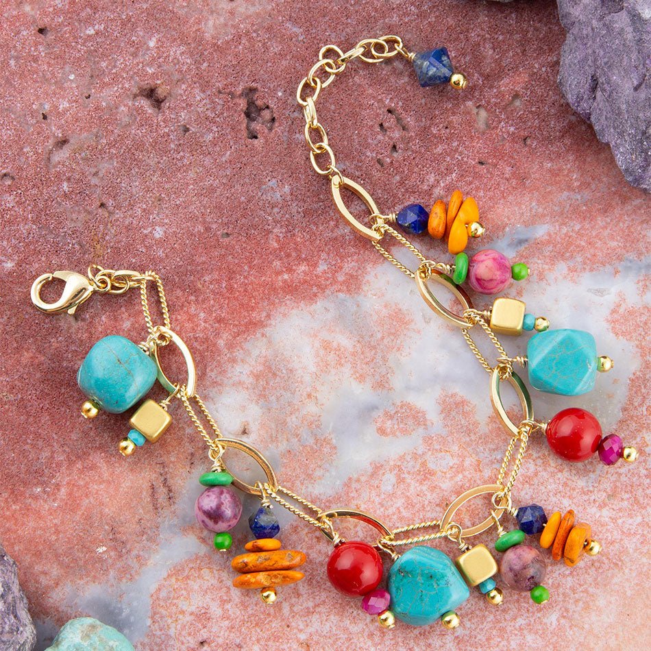 Zion Colorful Stone Charm Golden Bracelet
