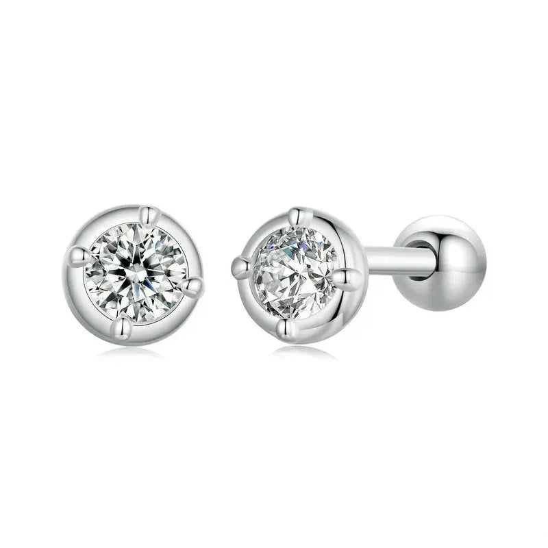 Round Bezel Moissanite Ball-Back Stud Earrings, Silver-Tone