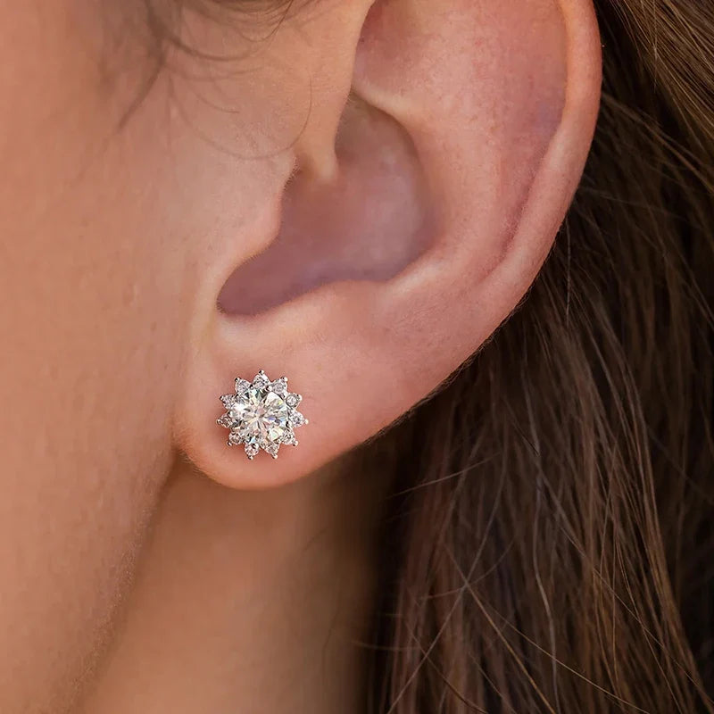 Sunflower Halo Moissanite Stud Earrings