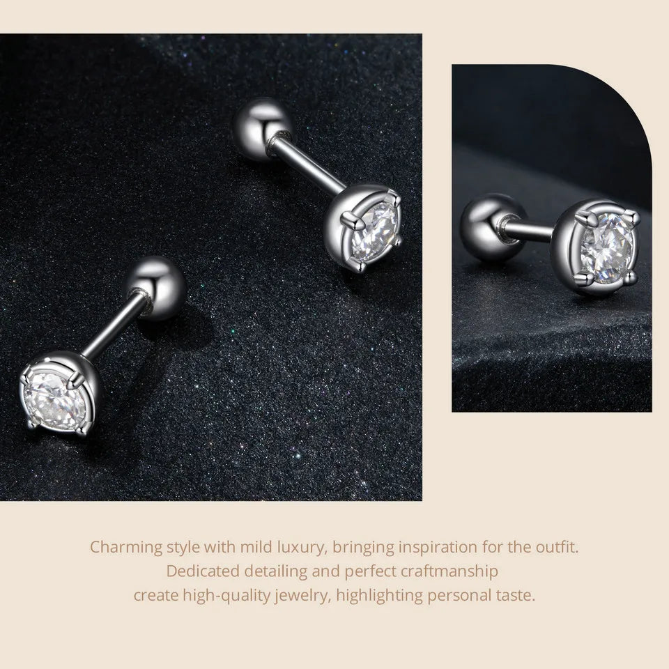 Round Bezel Moissanite Ball-Back Stud Earrings, Silver-Tone