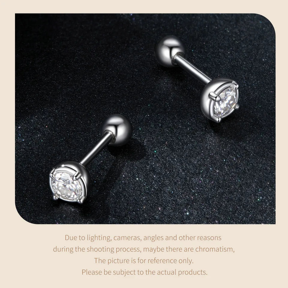 Round Bezel Moissanite Ball-Back Stud Earrings, Silver-Tone