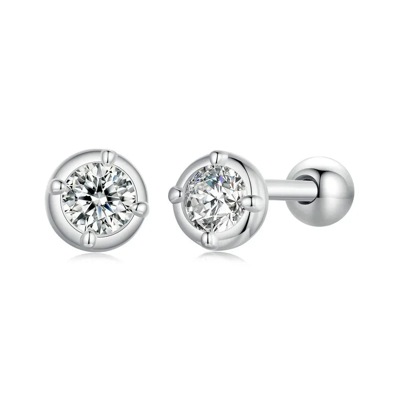 Round Bezel Moissanite Ball-Back Stud Earrings, Silver-Tone