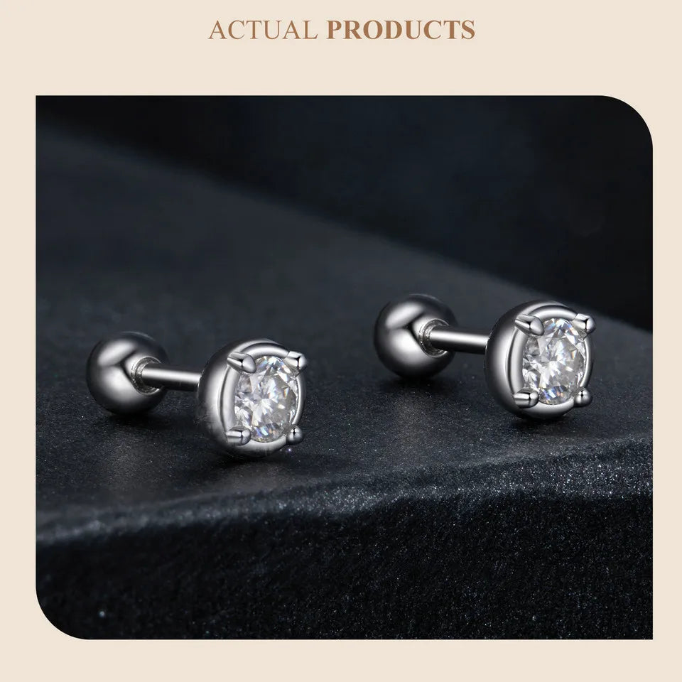 Round Bezel Moissanite Ball-Back Stud Earrings, Silver-Tone