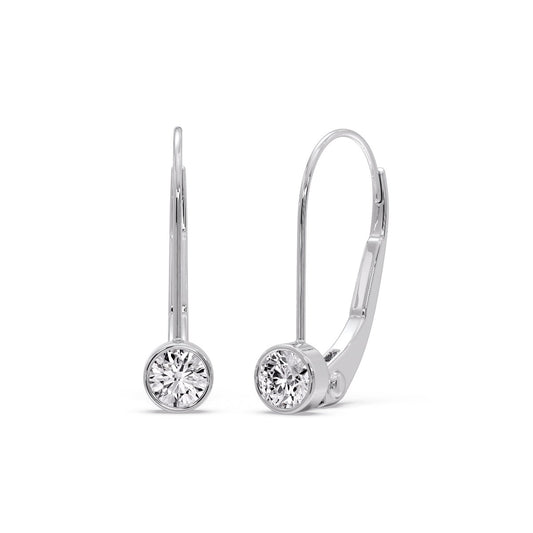 Lever Back Bezel Set Round Diamond Earrings
