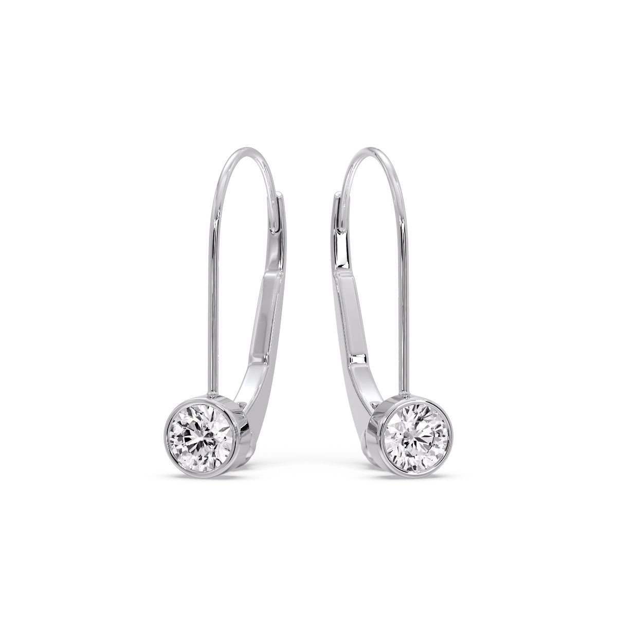 Lever Back Bezel Set Round Diamond Earrings