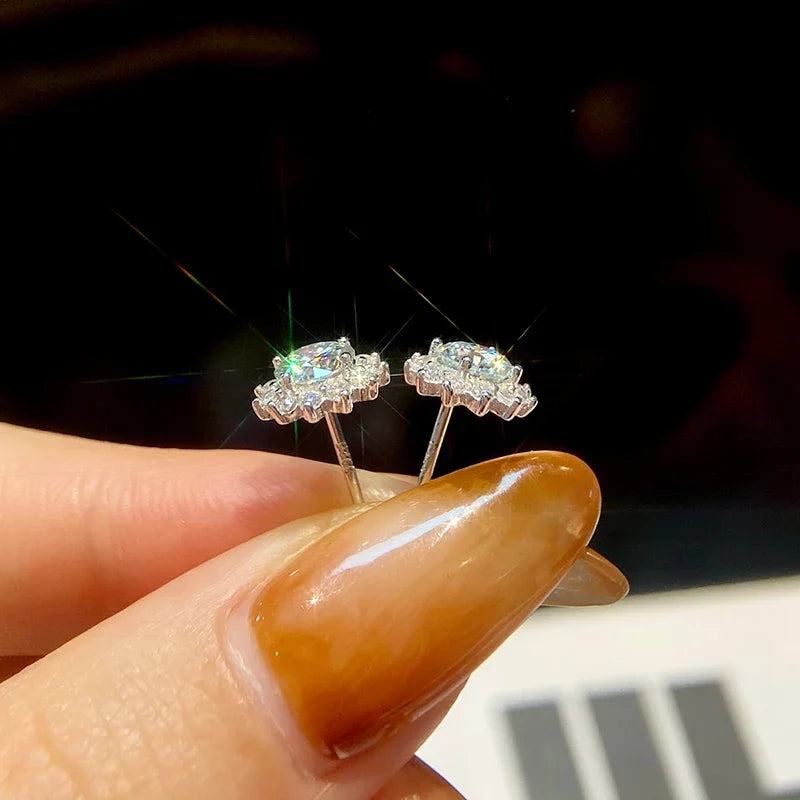 Sunflower Halo Moissanite Stud Earrings
