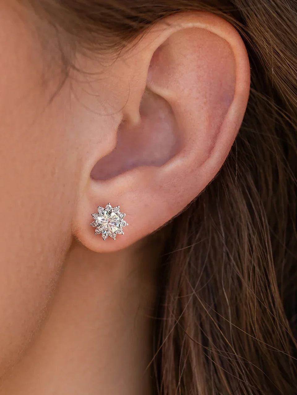 Sunflower Halo Moissanite Stud Earrings