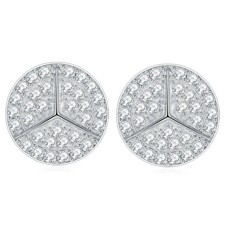 Geometric Round Pavé Moissanite Stud Earrings in Silver