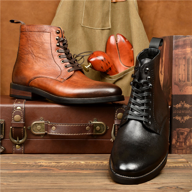 Soft Top Cowhide High Top Boots For Men