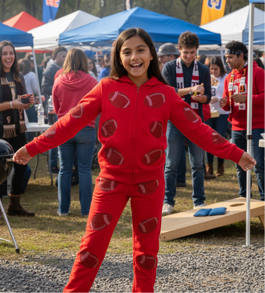 Tweenstyle by Stoopher - Sparkle Football Sweatsuit - Red