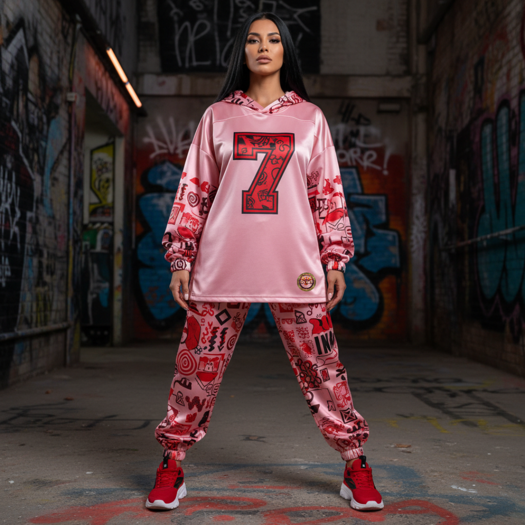 Pink graffiti scribbles on Women's Long Sleeve Fleece Hoodie JACKET ONLY new create by Designs By Kiekie
