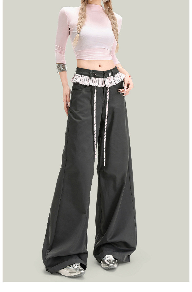 Pantalones casuales de mujer vintage con paneles de encaje