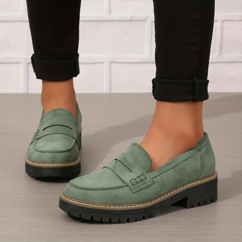 Mocasines de suela gruesa de color liso para mujer | Zapatos planos gruesos y modernos