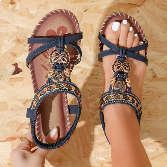 Women's Flower Rhinestone Flat Sandals