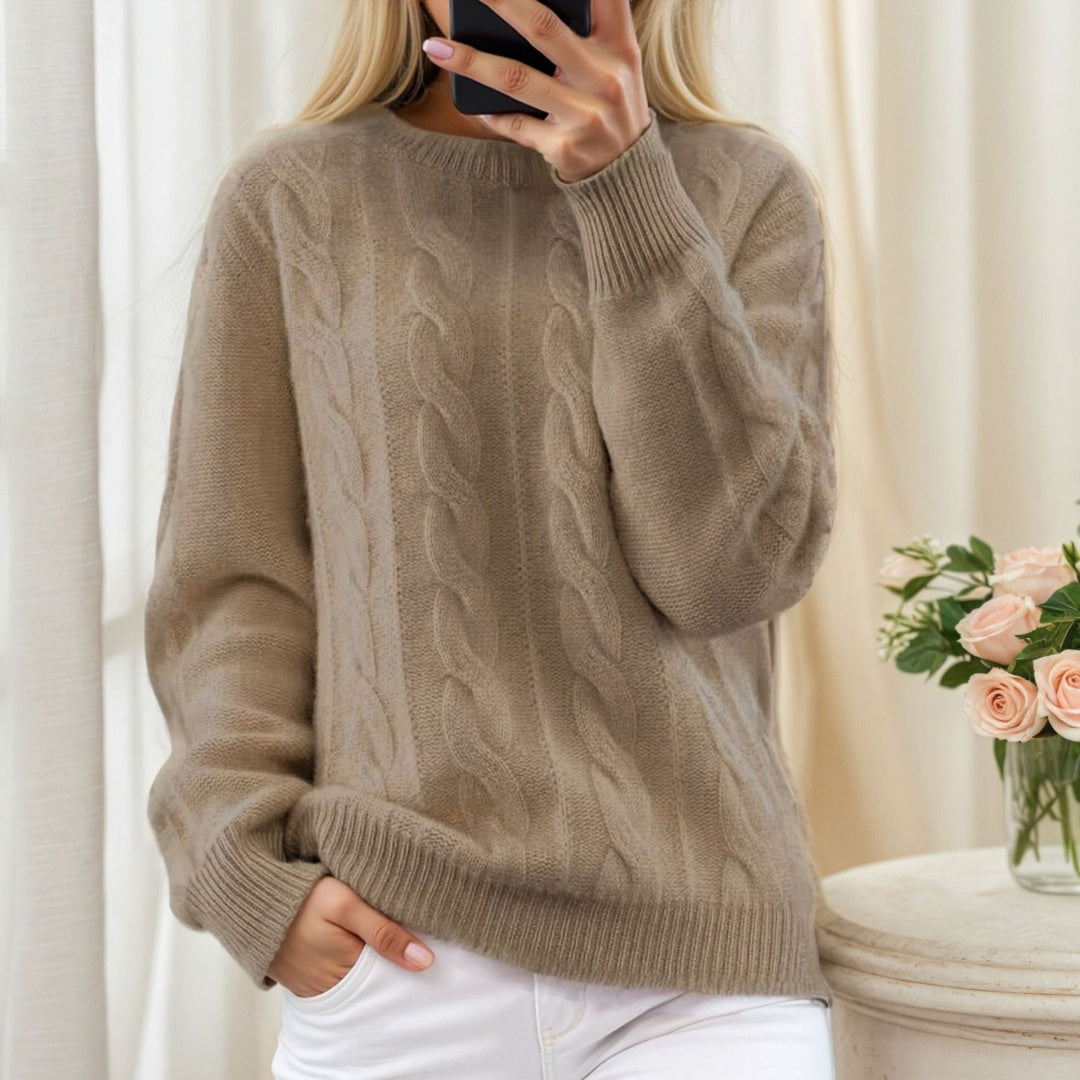 European And American Foreign Trade Women's Wear 2026 Autumn And Winter New Round Neck Solid Color Knitted Shirt Top Retro Fried Dough Twists Pullover Sweater Women