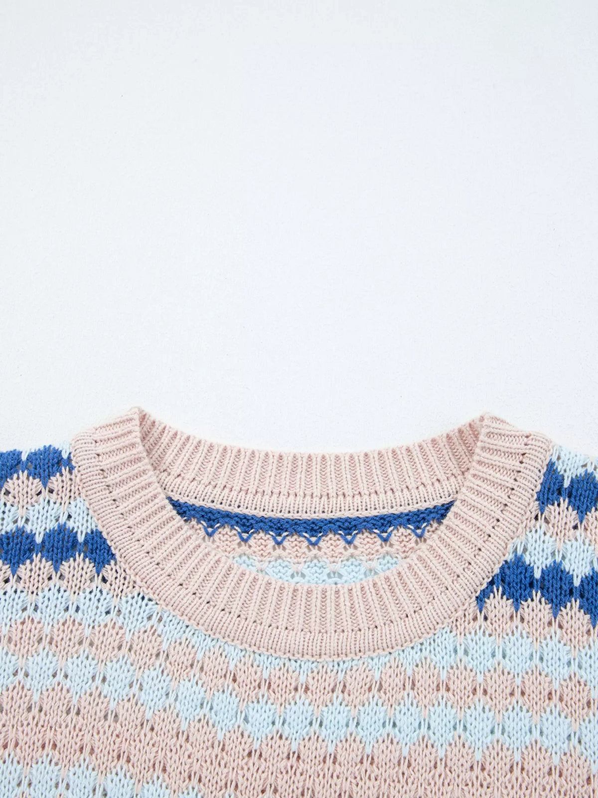 Stripe Eyelet Patterned Drop Shoulder Sweater