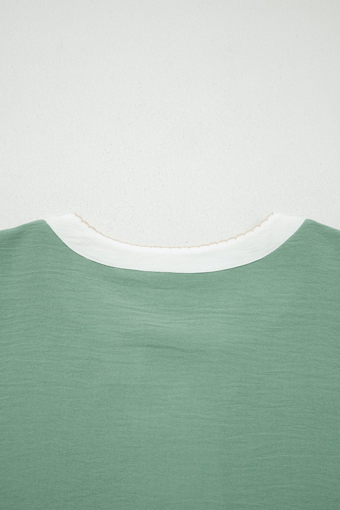 Smoke Green Color Block Patchwork V Neck Embroidered Puff Sleeve Babydoll Blouse