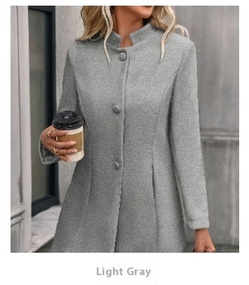 Abrigo largo de invierno elegante de un solo botón para mujer