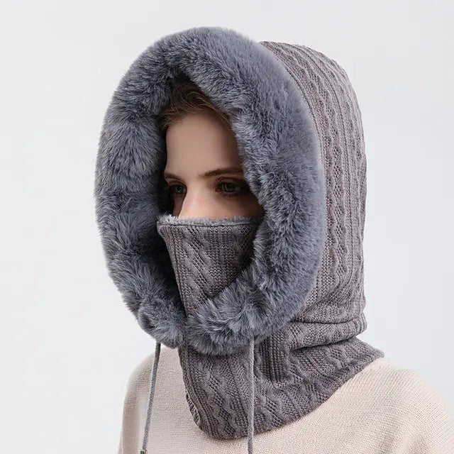 Women's Knitted Cashmere Winter Cap and Mask Set