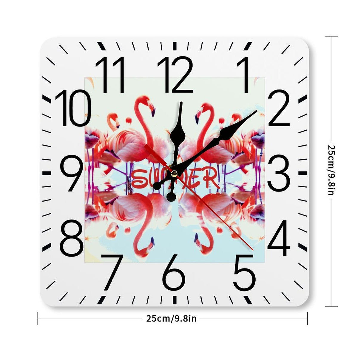 Pink Flamingos Summer Design Square Wall Clock - 9.8" x 9.8"