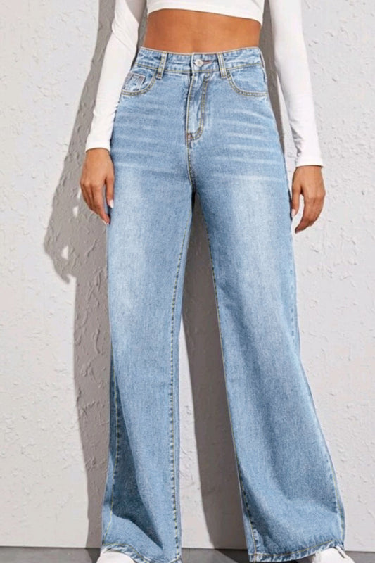 Jeans de pernera ancha y tiro alto
