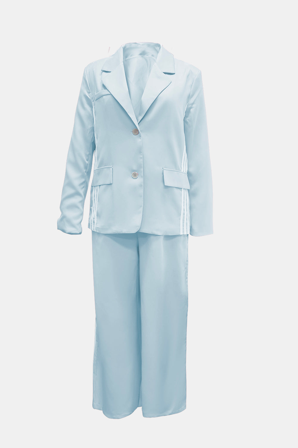 Conjunto de blazer de manga larga con rayas laterales y pantalón