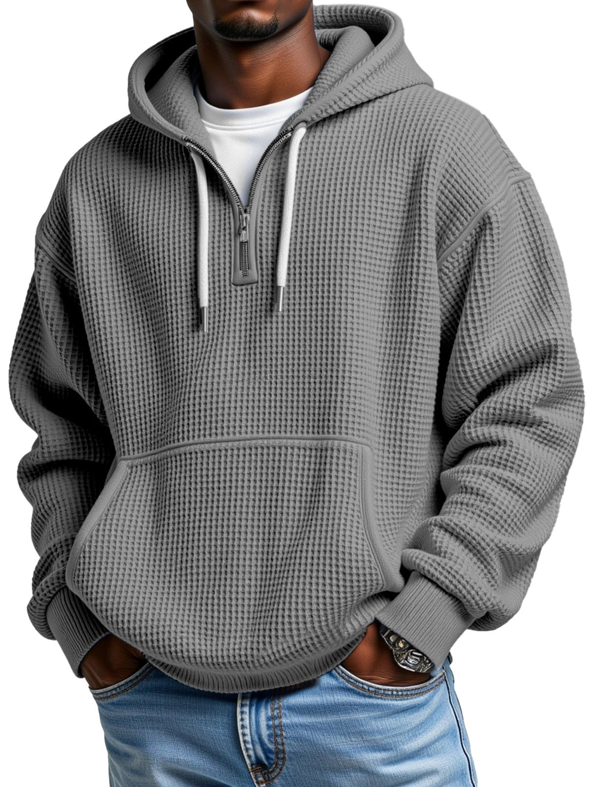 Autumn And Winter New Amazon Independent Station Fashion Sports Trendy Brand Men's Tops Waffle Hooded Sweatshirt