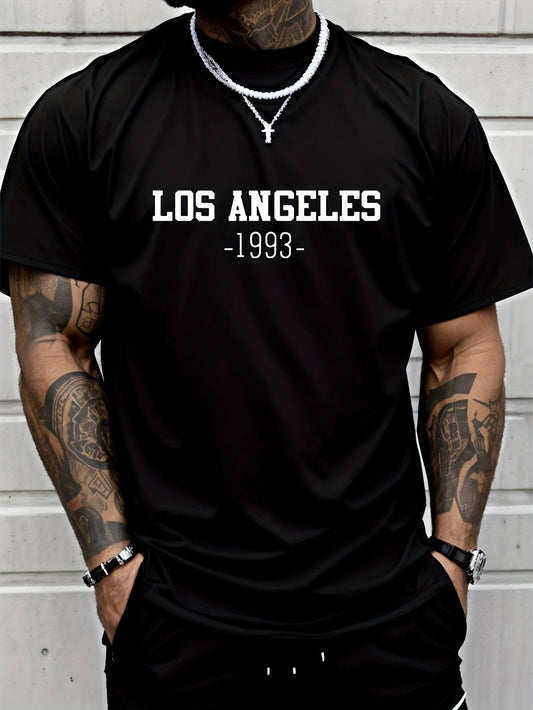 Camiseta de manga corta para hombre con gráfico de Los Ángeles, camiseta de verano cómoda y elástica a la moda, ropa de moda de estilo casual diario