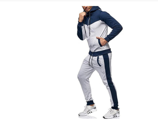 Men's 2-piece Hooded Black Color Block Casual Track Suit Set